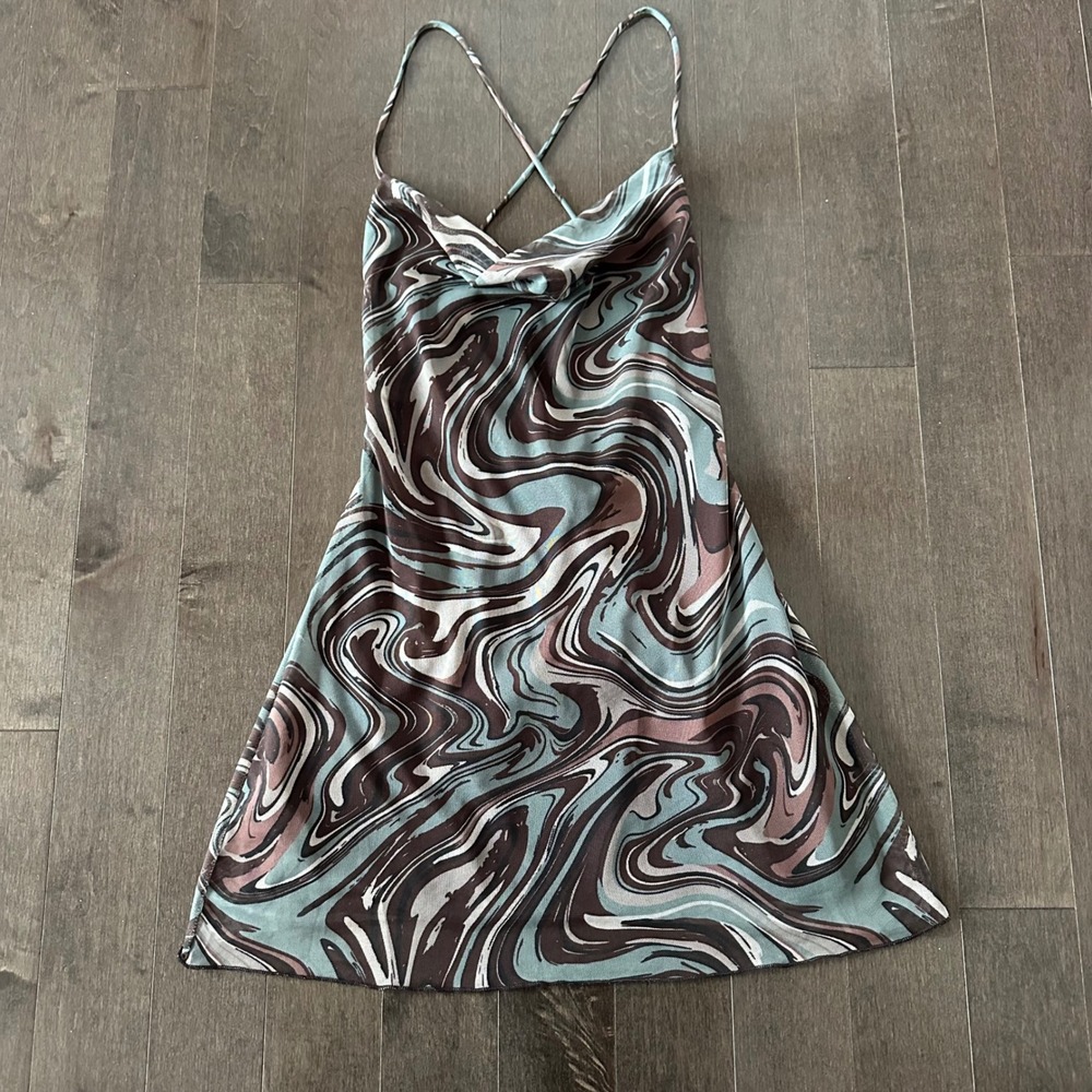 NWOT Pull&Bear Womens Mesh Mini Dress Cowl Neck Retro Grunge Chocolate Brown S